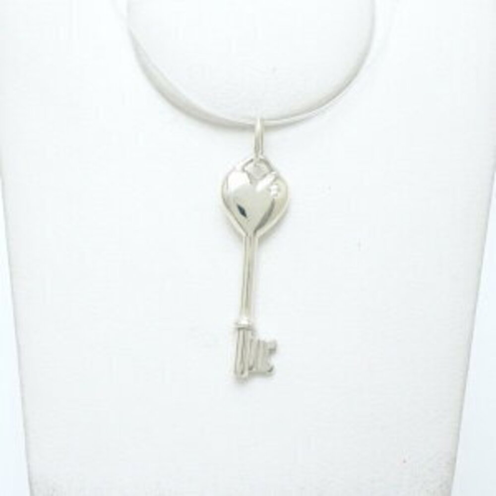 TIFFANY Co Heart Key Pendant Top Diamond Sterling Silver